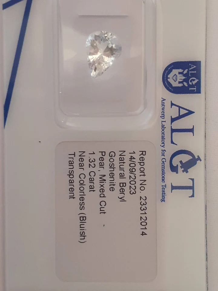 Natural Goshenite · 1.32 ct · Pear · Mixed Cut · Unheated