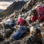 Corundum geology showing natural ruby and sapphire formation in host rock